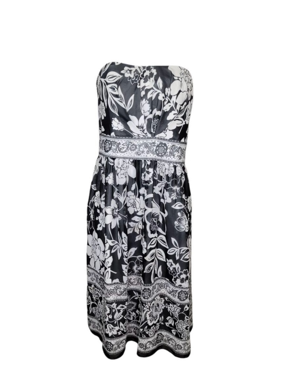 White House Black Market Floral Chiffon Strapless Dress Women Size 14